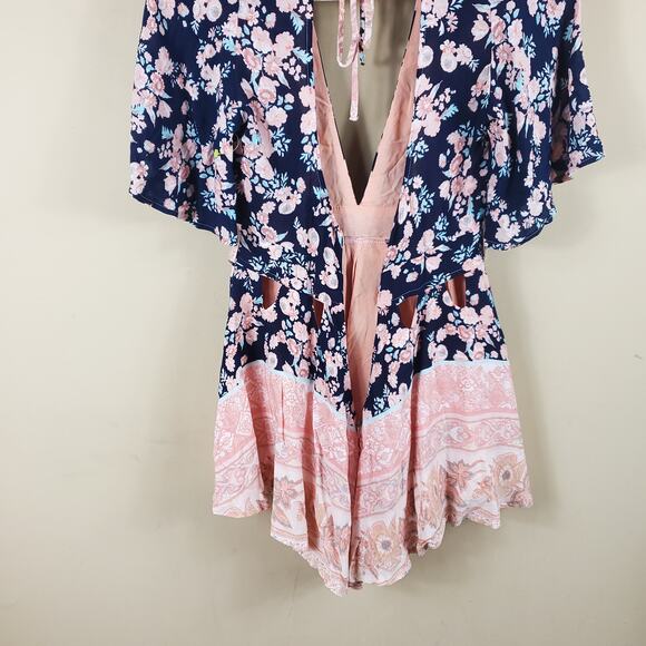 4/$25 Rumor Mixed Print Tie Back Romper with Cutout Detail Size S - Picture 11 of 13